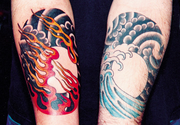 Fire Water Tattoo On Forearm