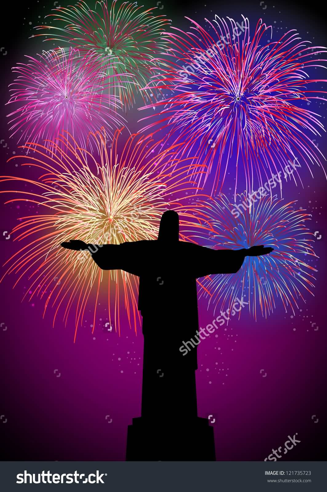 Fireworks Behind The Silhouette Christ the Redeemer Statue