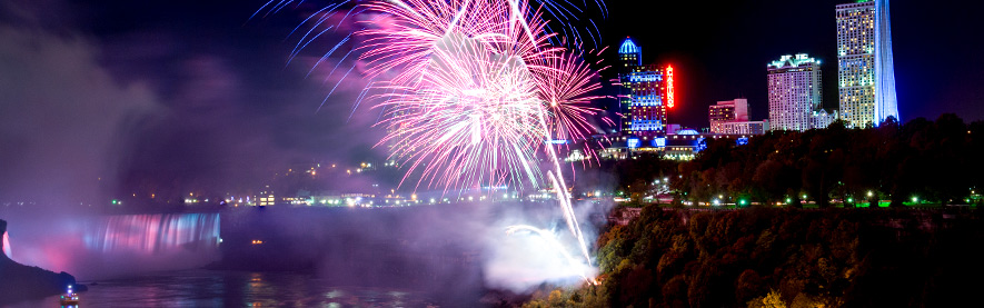 Fireworks Over Niagara Falls At Night