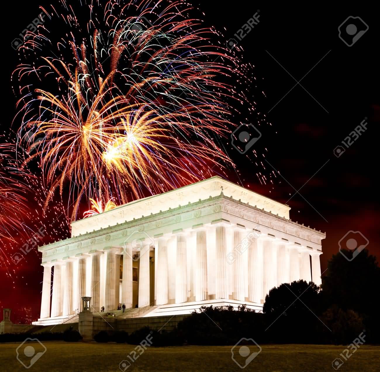 Fireworks Over The Lincoln Memorial In Washington DC