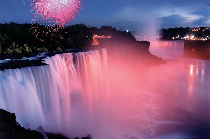 Fireworks Over The Niagara Falls At Night