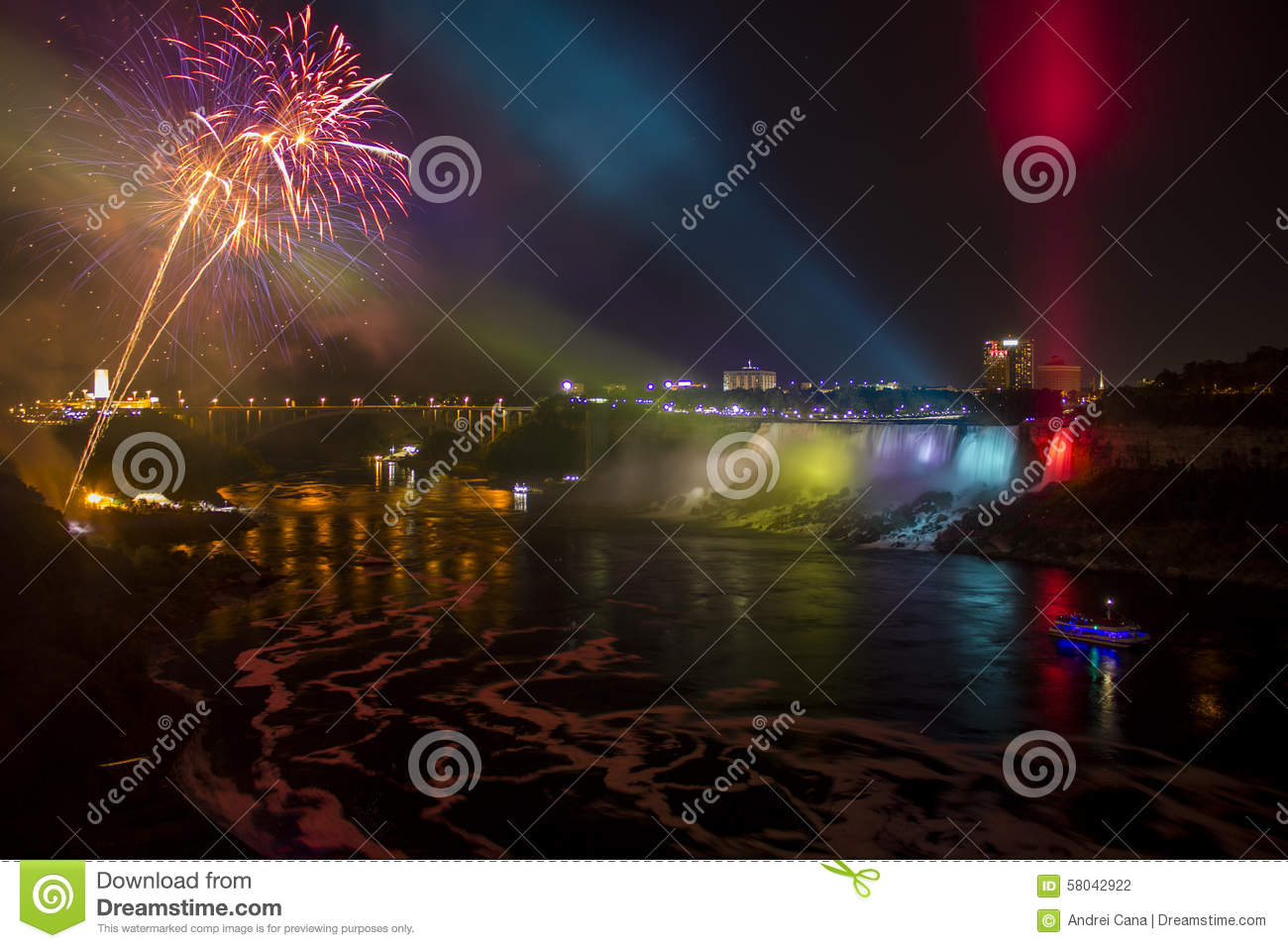 Fireworks Over The Niagara Falls During Night
