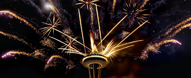 Fireworks Over The Space Needle At Night