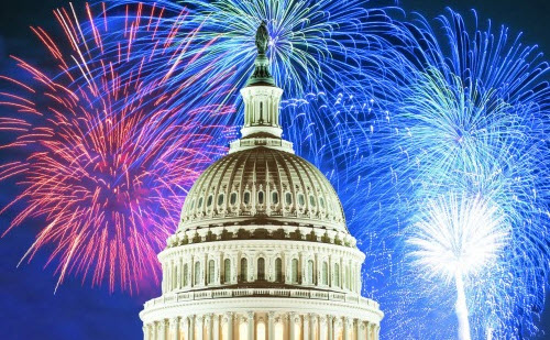 Fireworks Over The United States Capitol At Night