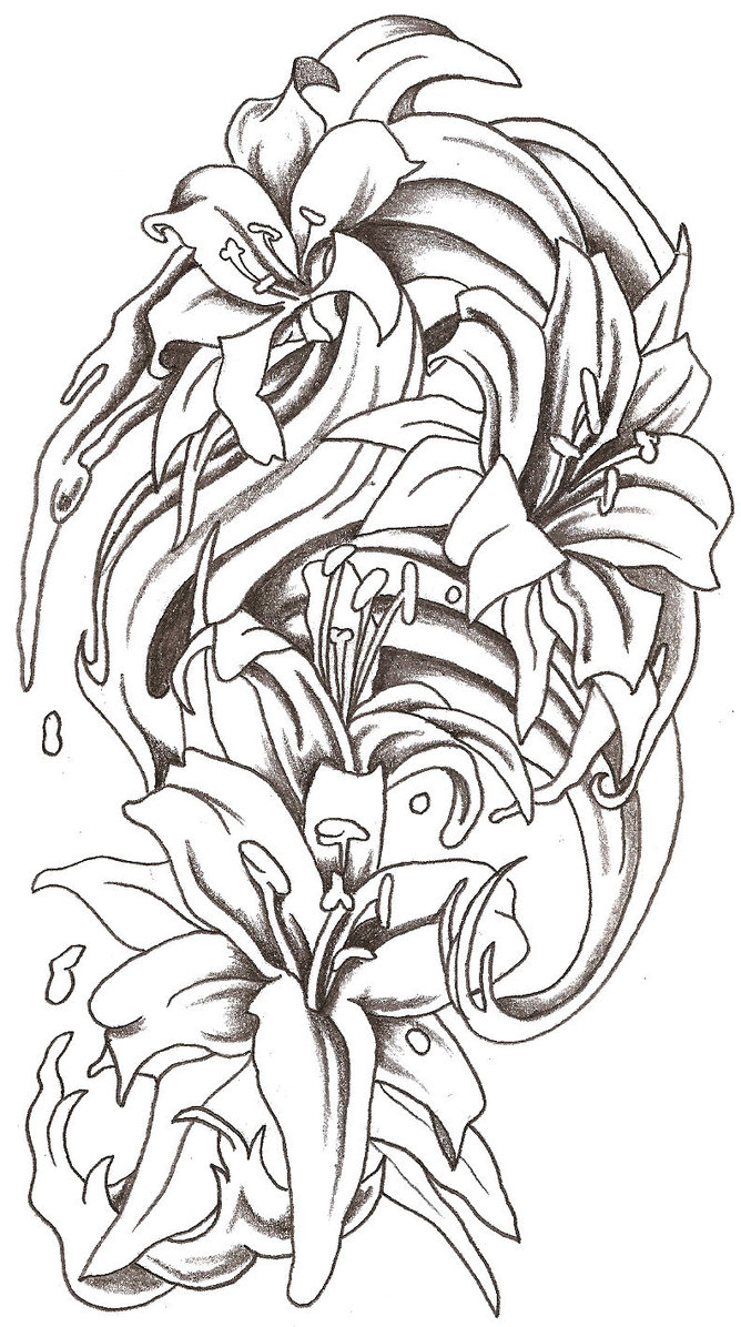 Flowers And Water Splash Tattoo Design