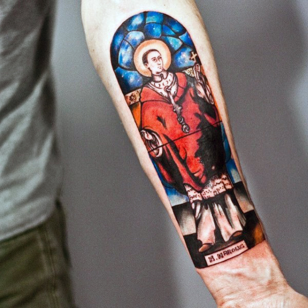 Forearm Religious Stained Glass Tattoo