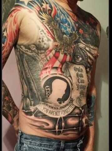 Front Body America Patriotic Theme Tattoo For Men