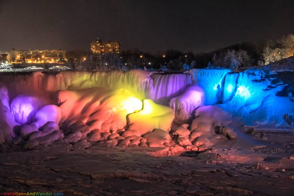 Frozen Niagara Falls At Night