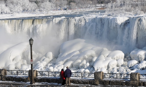 Frozen Niagara Falls View From Bridge