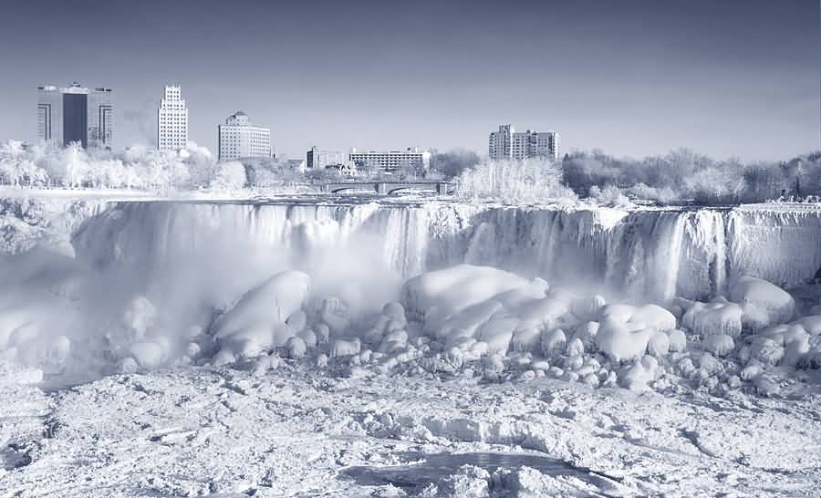 Frozen View Of Niagara Falls During Winter Season