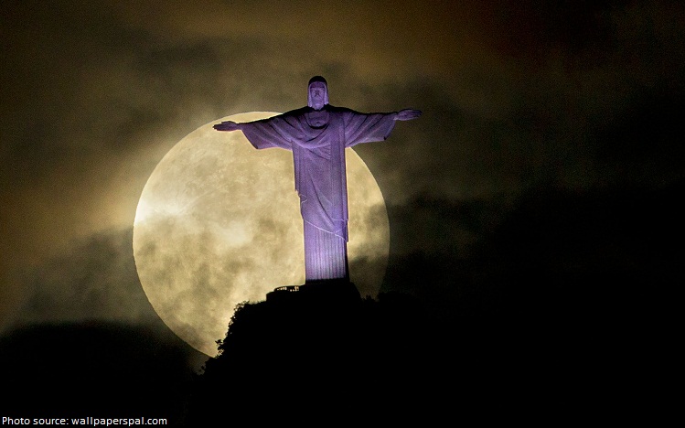 Full Moon Behind The Christ the Redeemer Statue At Night