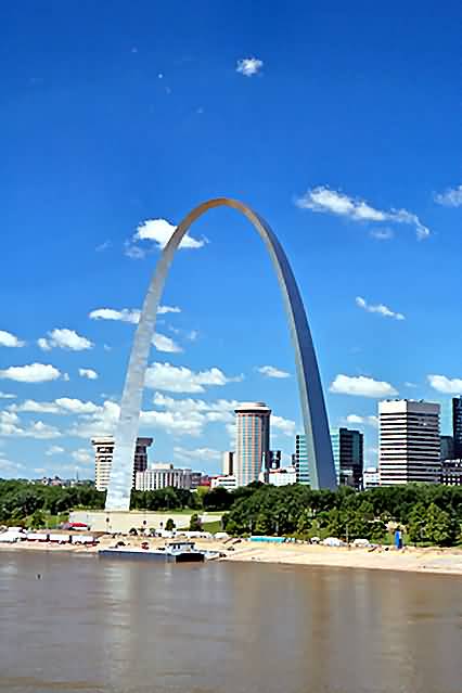 Gateway Arch In St. Louis Seen From Mississippi River