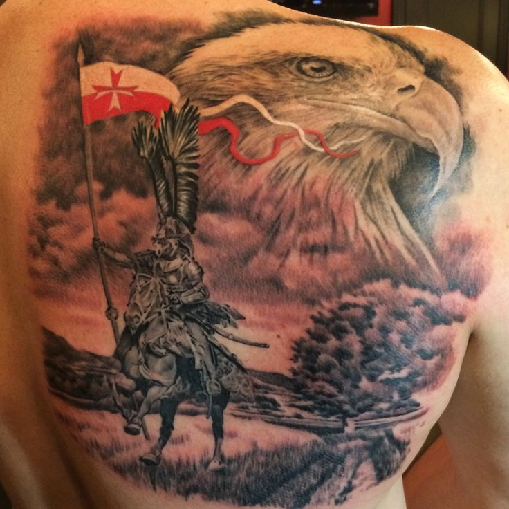 Great Ancient Patriotic Tattoo On Back