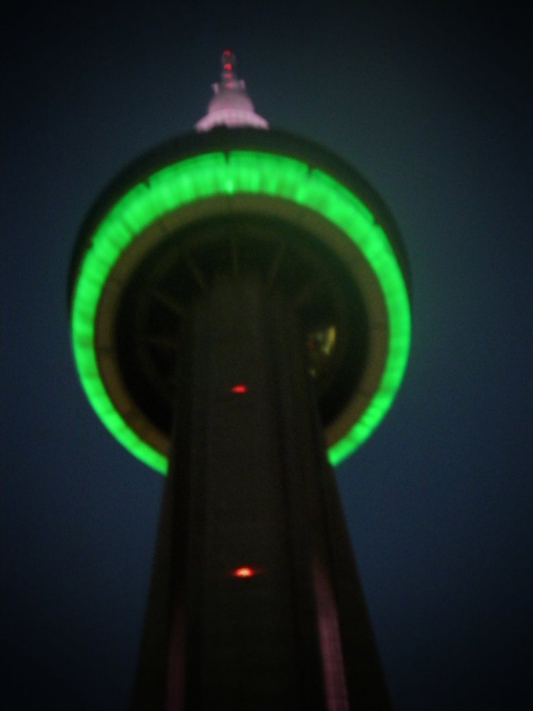 Green Lights On The CN Tower At Night