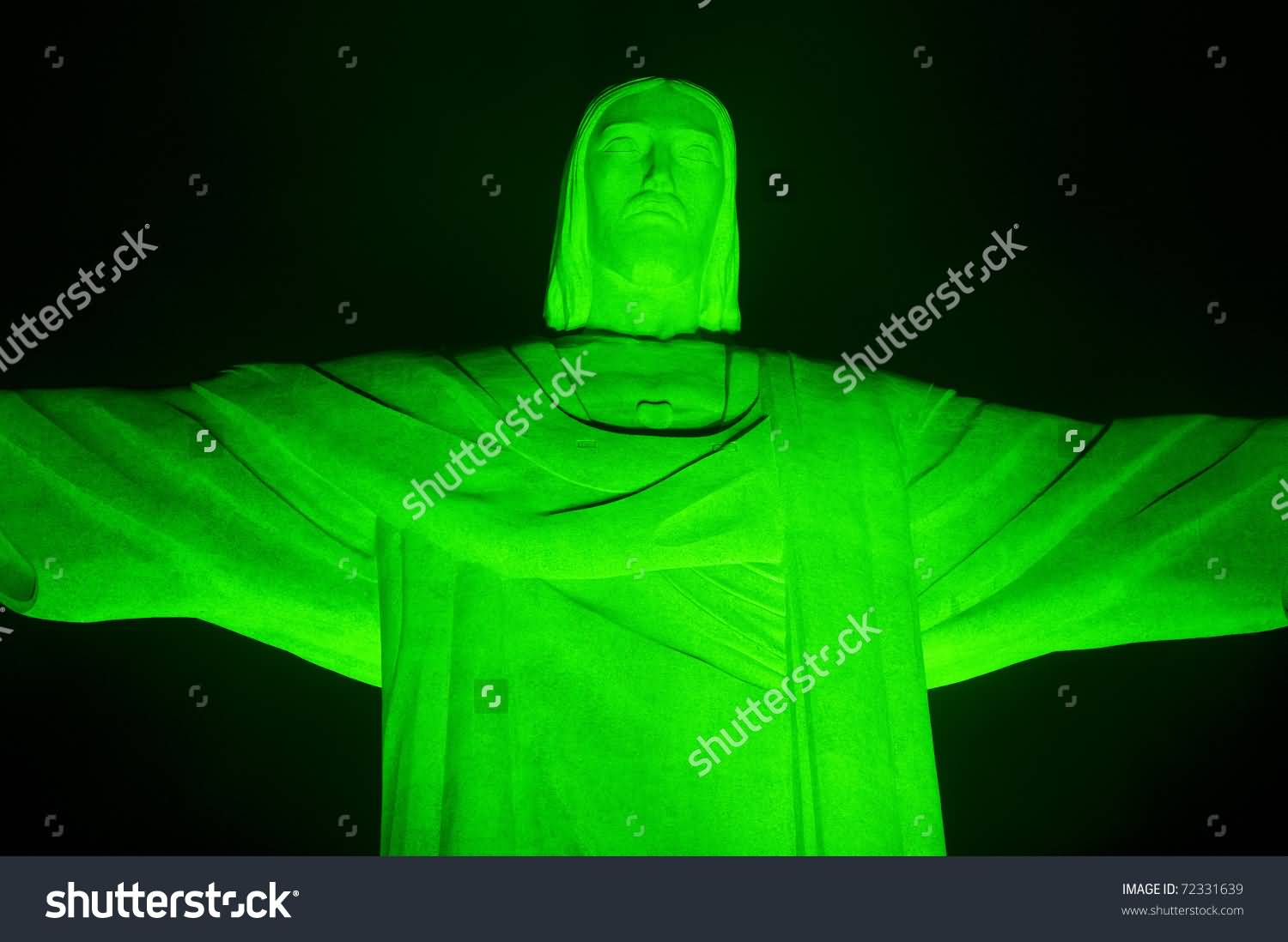 Green Lights On The Christ the Redeemer Statue