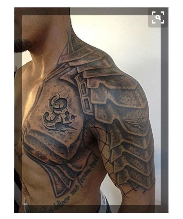 Grey Ink Medieval Armor Tattoo For Men