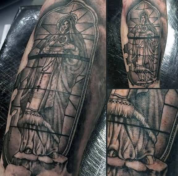 Grey Ink Stained Glass Tattoo