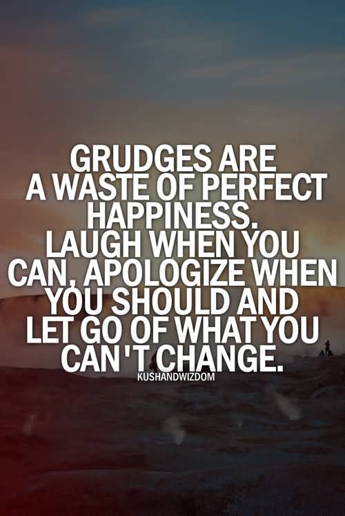 Grudges Are a Waste of Perfect Happiness. Laugh When You Can, Apologize When You Should And Let Go Of What You Can't Change.