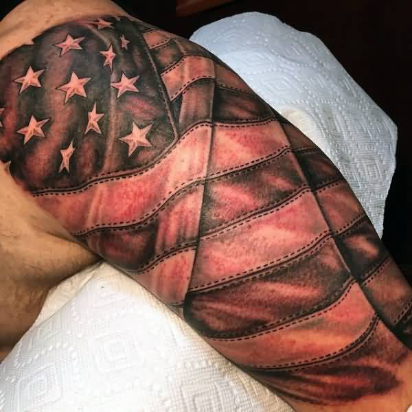 Half Sleeve American Flag Tattoo For Men