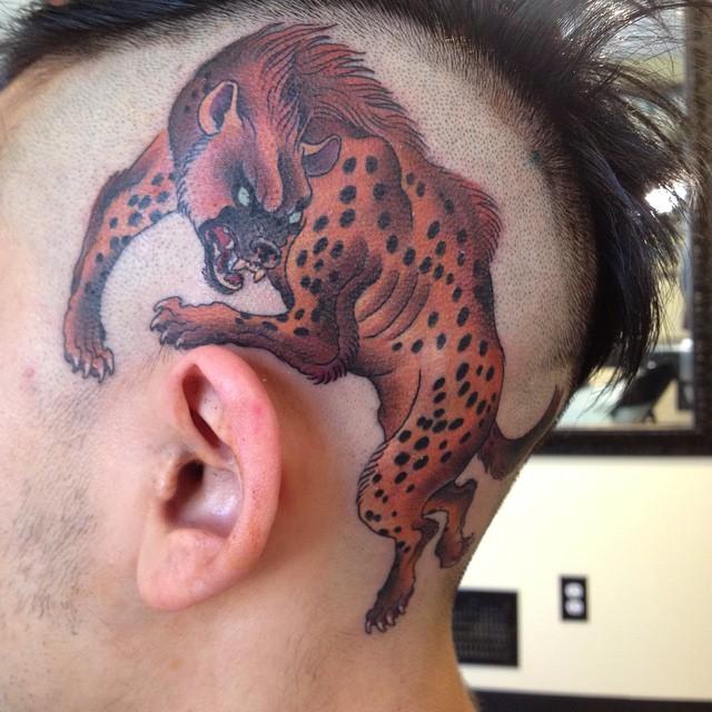 Hyena Tattoo On Head by Chris Nunez
