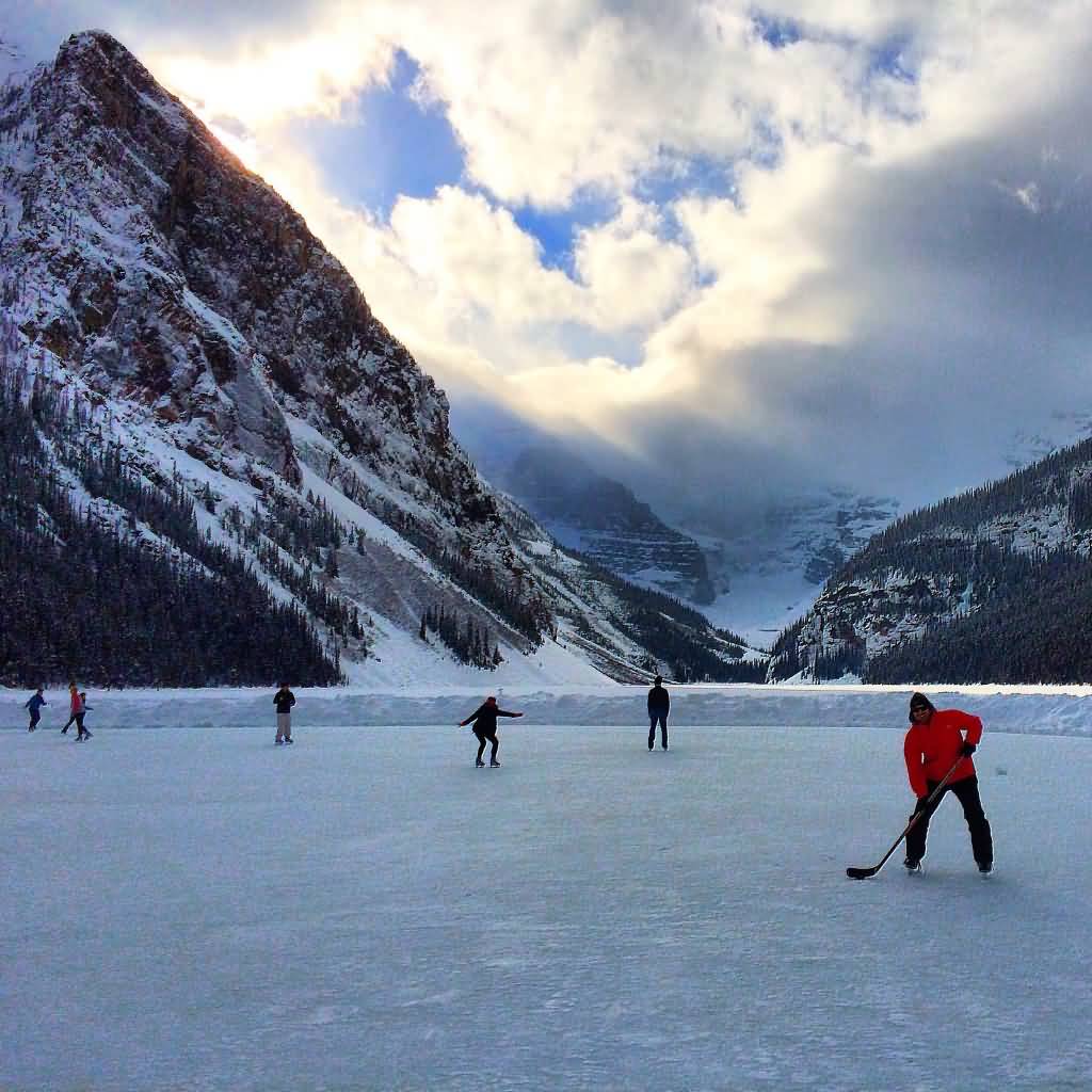 Ice Hockey On Frozen Lake Louise