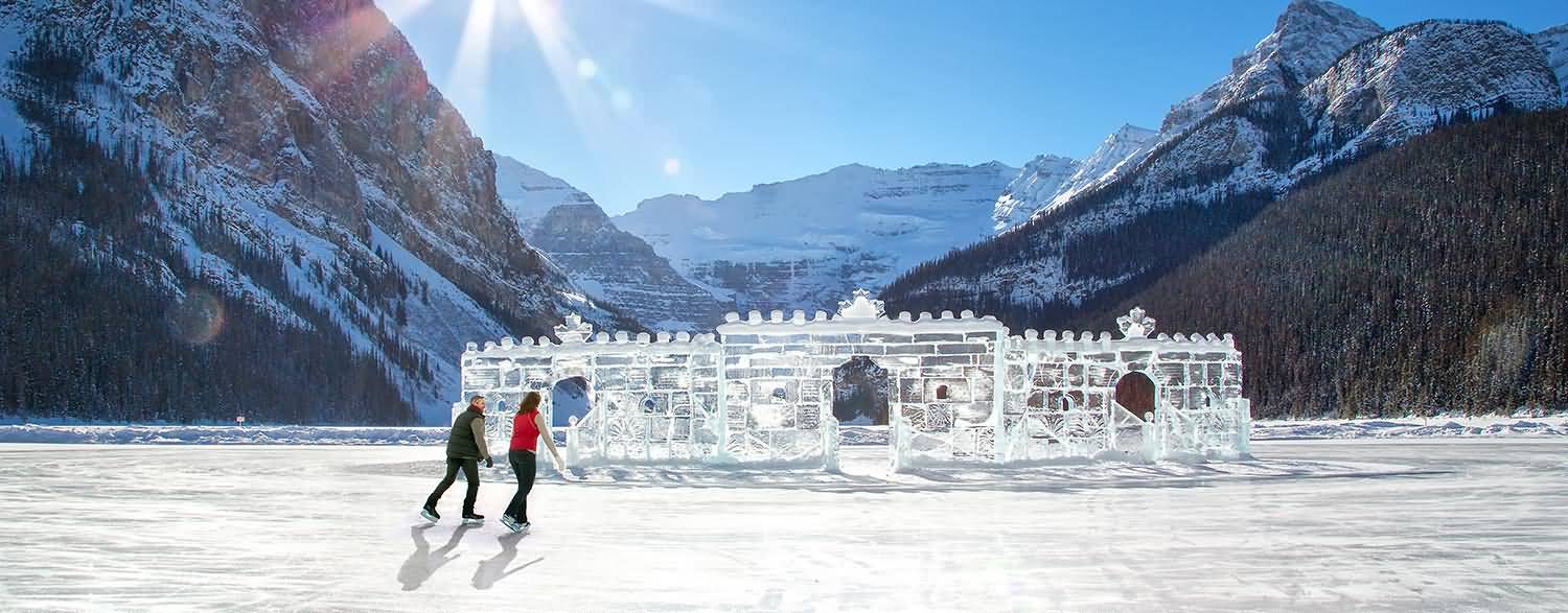 Ice Skating On Frozen Lake Louise In Winter