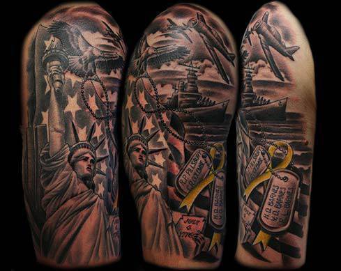 Impressive Army Patriotic Tattoo On Half Sleeve