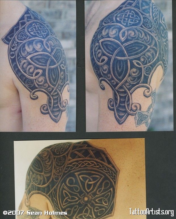 Impressive Celtic Shoulder Knight Armor Tattoo