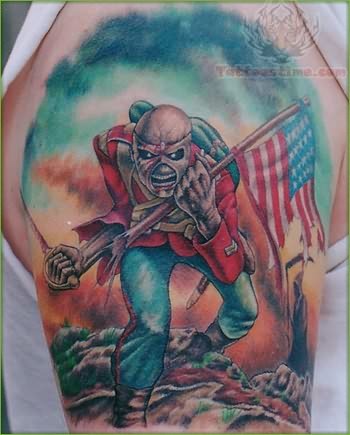 Impressive Colorful Patriotic Tattoo On Shoulder