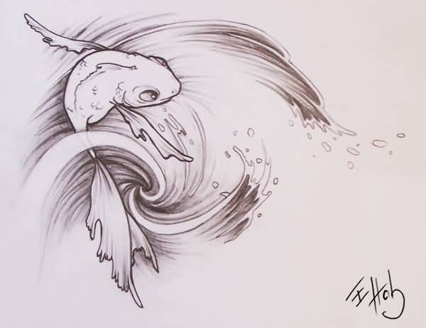 Impressive Fish And Water Tattoo Sketch By Elysiann