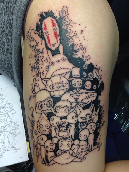 Impressive Ghibli Anime Tattoo On Right Half Sleeve