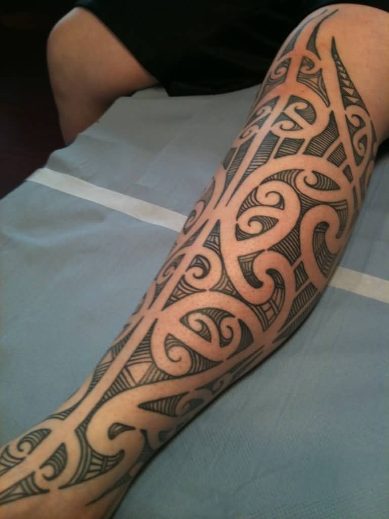 Impressive Maori Tattoo On Leg