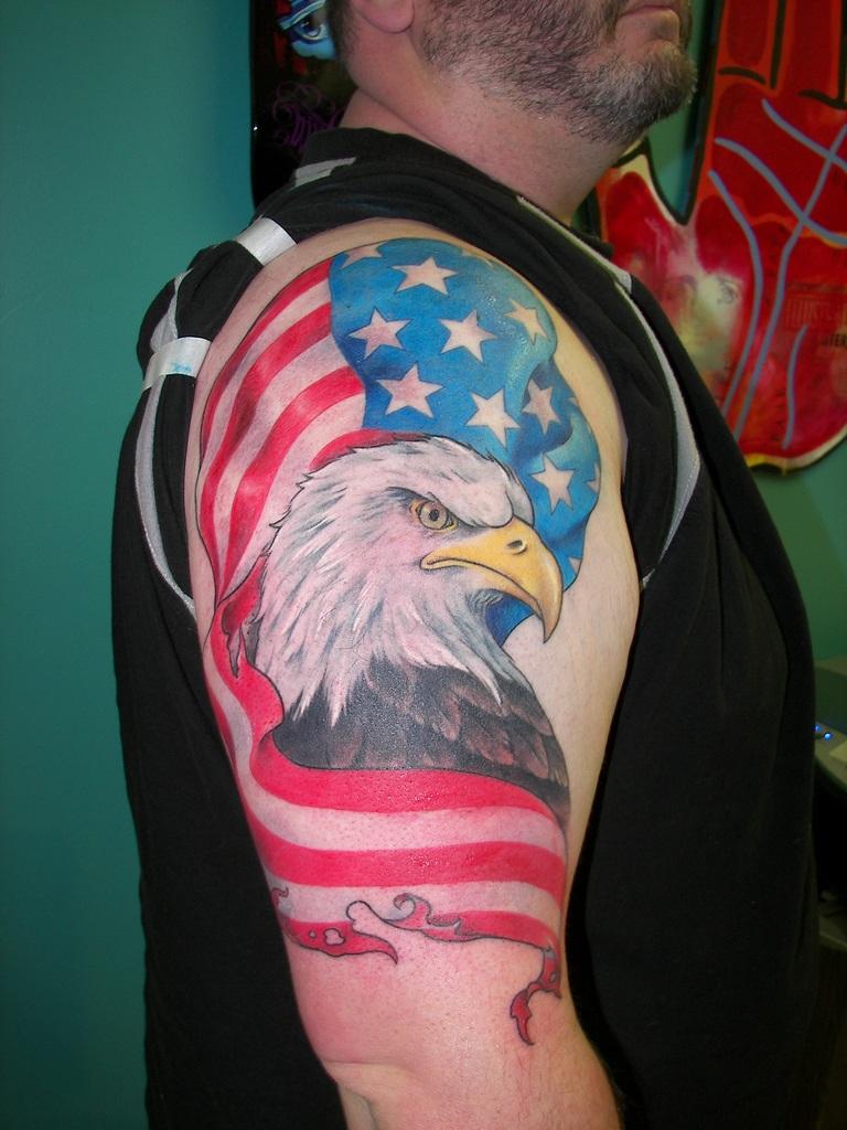 Impressive Patriotic America Tattoo On Half Sleeve