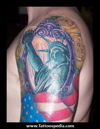 Impressive US Patriotic Tattoo On Half Sleeve