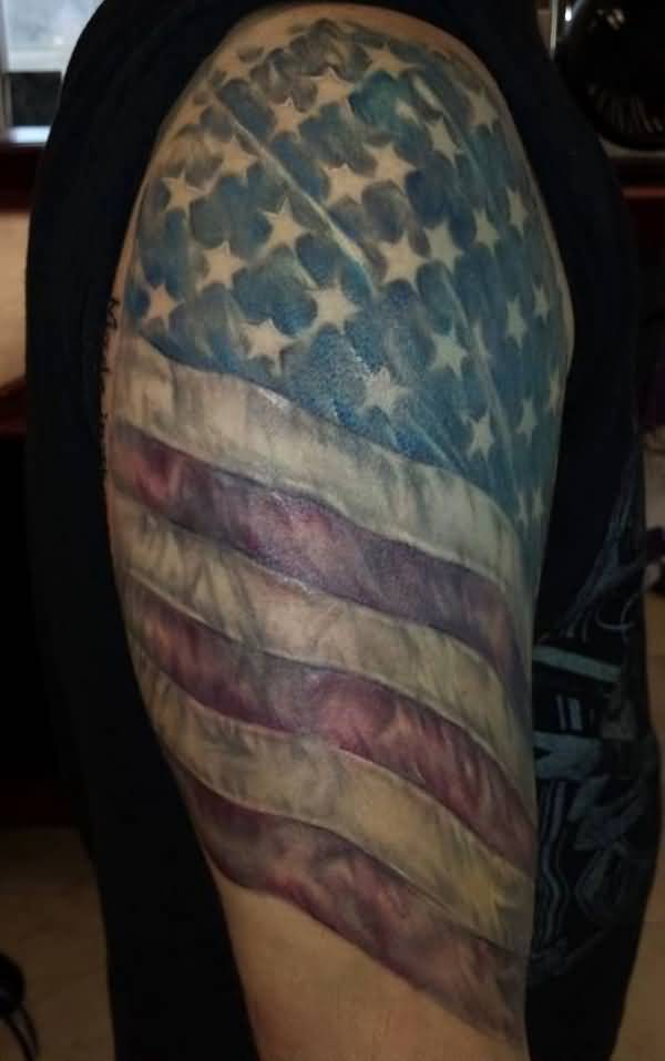Impressive USA Flag Patriotic Tattoo On Half Sleeve
