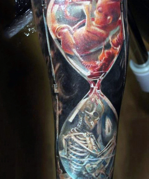 Incredible Life And Death Hourglass Tattoo