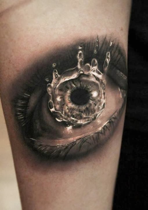 Incredilbe 3D Water Eye Tattoo On Sleeve