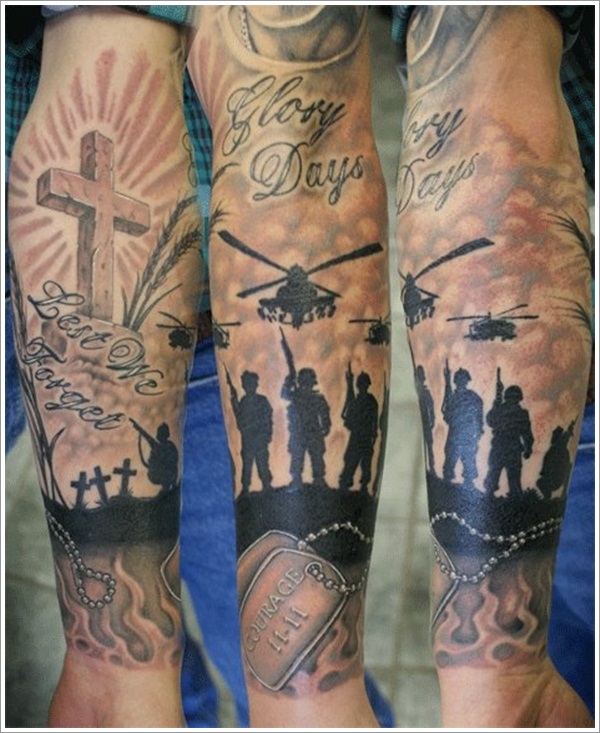 Inspiring Patriotic Military Tattoo On Arm Sleeve