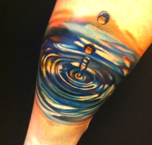 Inspiring Realistic Water Drop In Water Tattoo On Sleeve