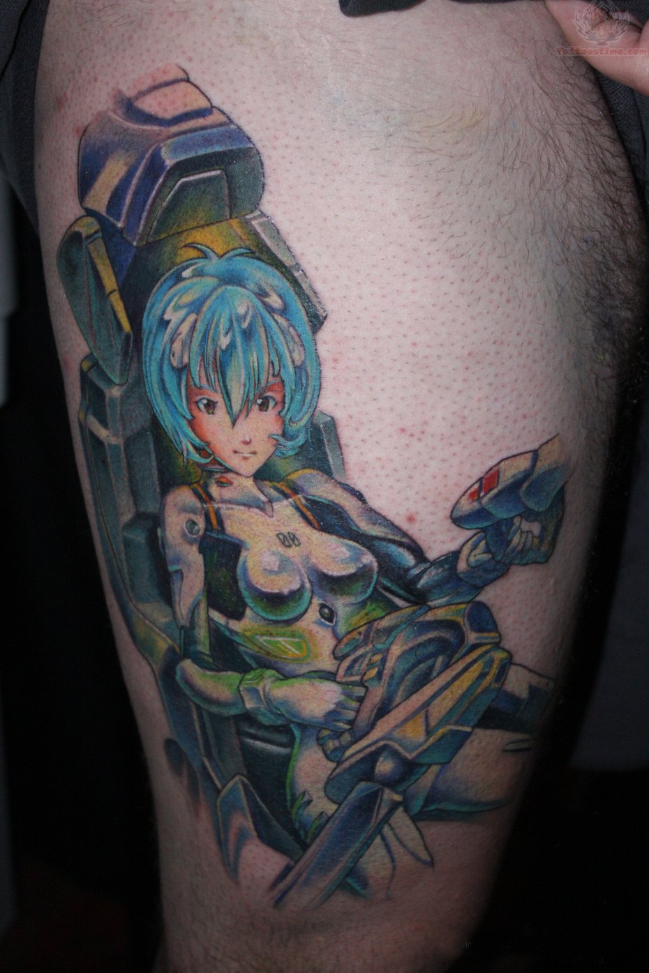 Japanese Anime Tattoo On Right Thigh
