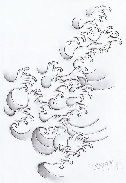Japanese Water Waves Tattoo Stencil