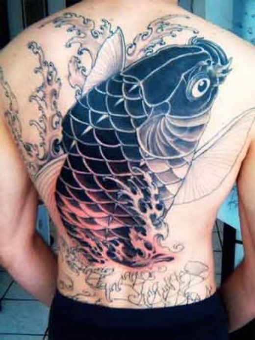 Koi Fish Water Tattoo On Full Back