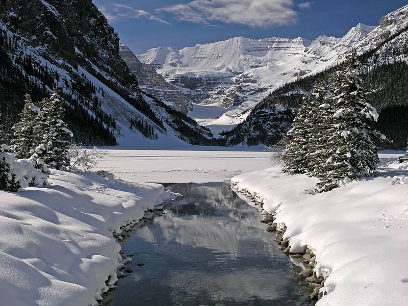 Lake Louise Frozen During Winter Season