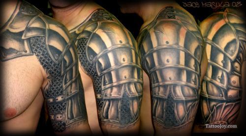 Left Shoulder Realistic Medieval Armor Tattoo