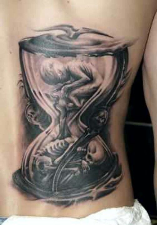 Life Death Hourglass Tattoo On Back