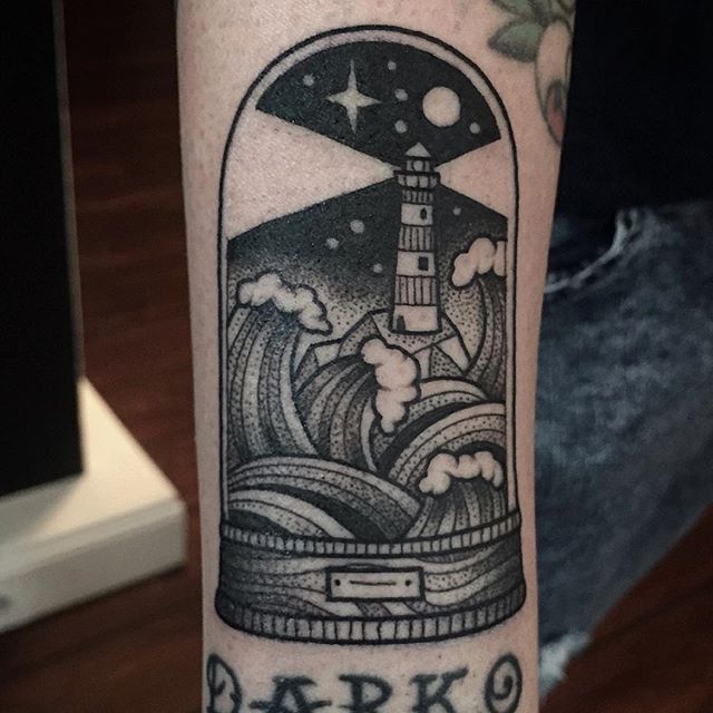 Lighthouse Glass Dome Traditional Tattoo By Susanne Konig