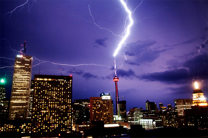 Lightning At CN Tower During Night
