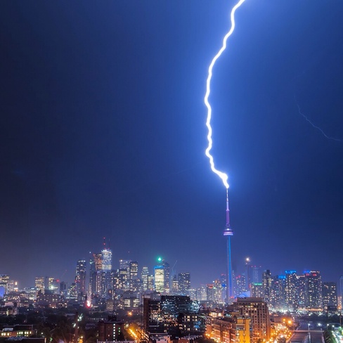 Lightning On CN Tower At Night