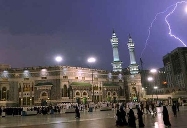 Lightning Over The Al Masjid al Haram In Mecca Saudi Arabia