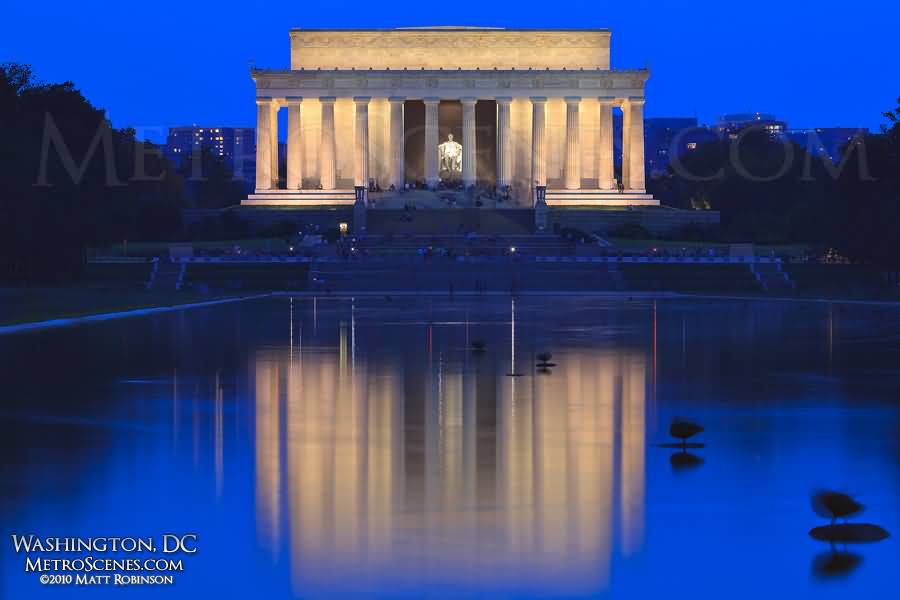 Lincoln Memorial Reflects At Night